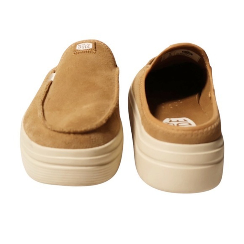 HEY DUDE Austin Lift Classic Tan Suede Platform Mule Slip On Clogs Size 7 - Picture 8 of 13